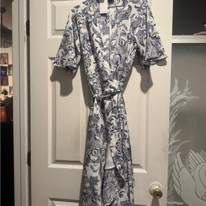 bobeau White and Blue Paisley Wrap Midi Dress